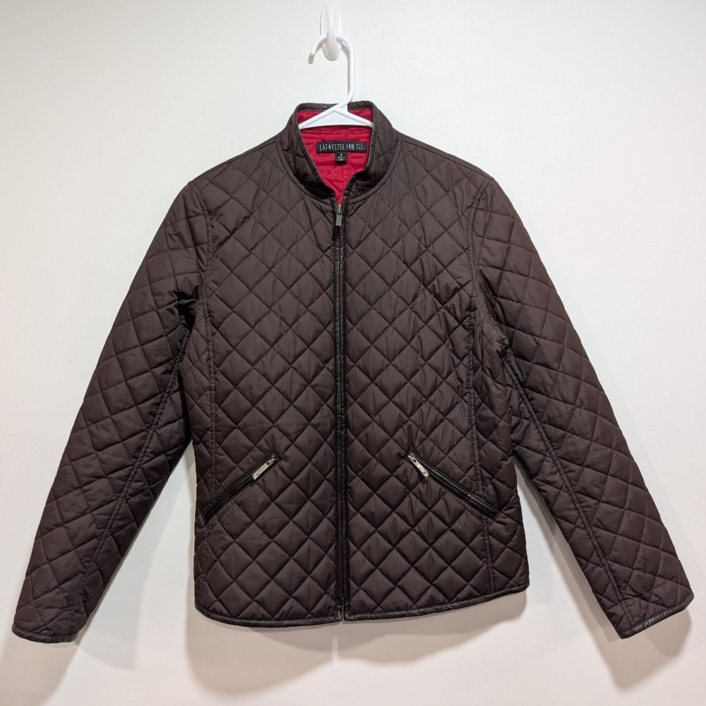 Lafayette 148 New York Women's Quilted Brown Jacket With Leather Detailing